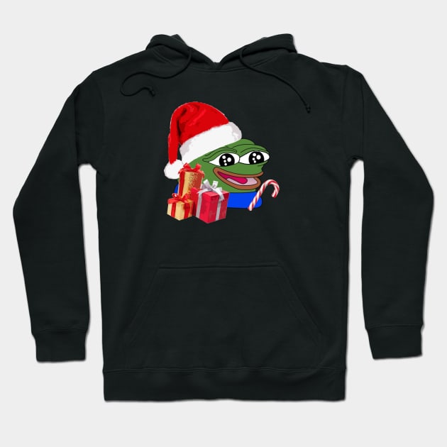 Christmas Peepo Pepe The Frog Meme Happy Cute Wholesome Hoodie by TheMemeCrafts
